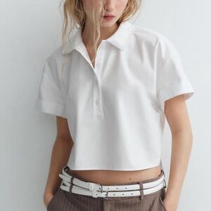 FINAL SALE Zara crop polo with textured neck
